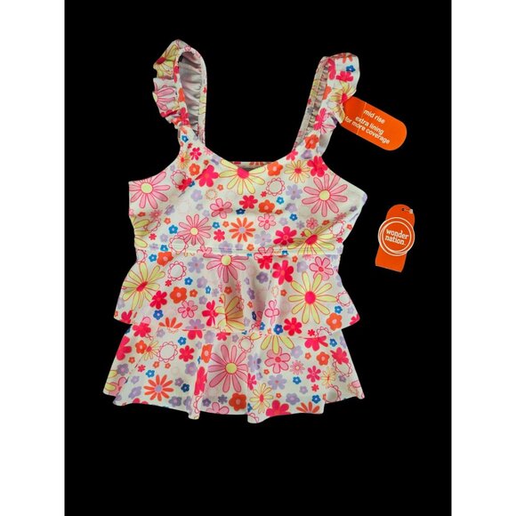 NWT Girls Floral Ruffle Tankini Swim Top – Size Large 10/12 - UPF 50+ - Picture 2 of 3